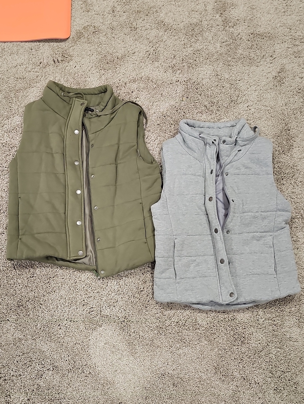Staccato Kids Quilted Puffer Vests - Olive and Light Gray Duo